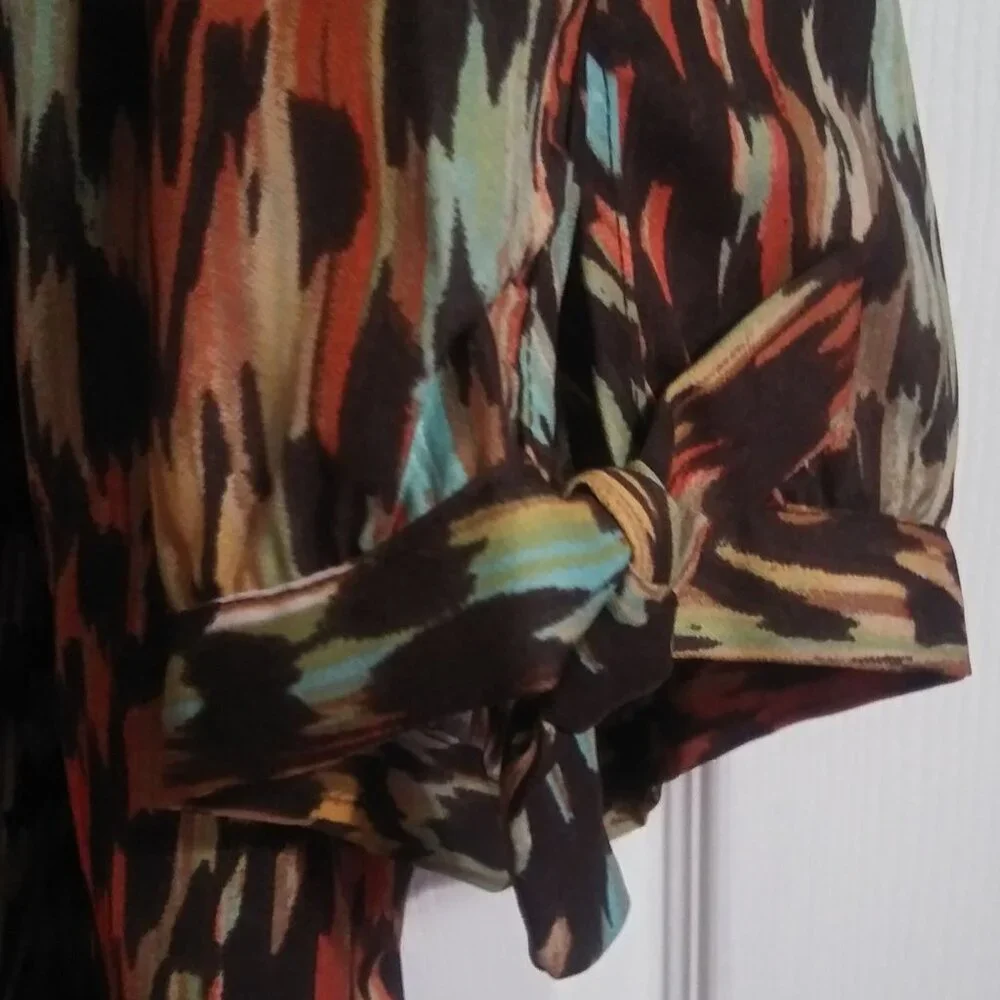 Catherines Brown Southwest Print Buttonfront Georgette Blouse- NWT-5X - Picture 5 of 6